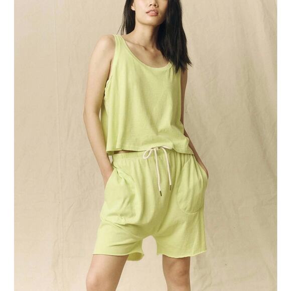 THE GREAT The Sport Tank Womens 0 LIme Zest Green Cropped Relaxed Cotton Scoop - Picture 2 of 15